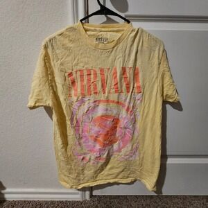 Nirvana Smiley Face Graphic T Shirt Yellow Mens Size M Short Sleeve